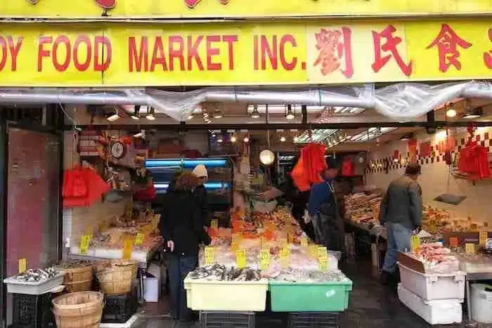 Mercado del pescado de Mott Street, Chinatown New York