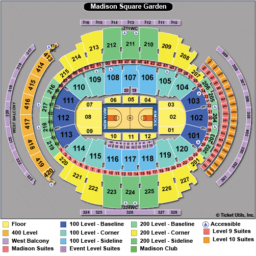 Mapa asientos para el Madison Square Garden, Nueva York