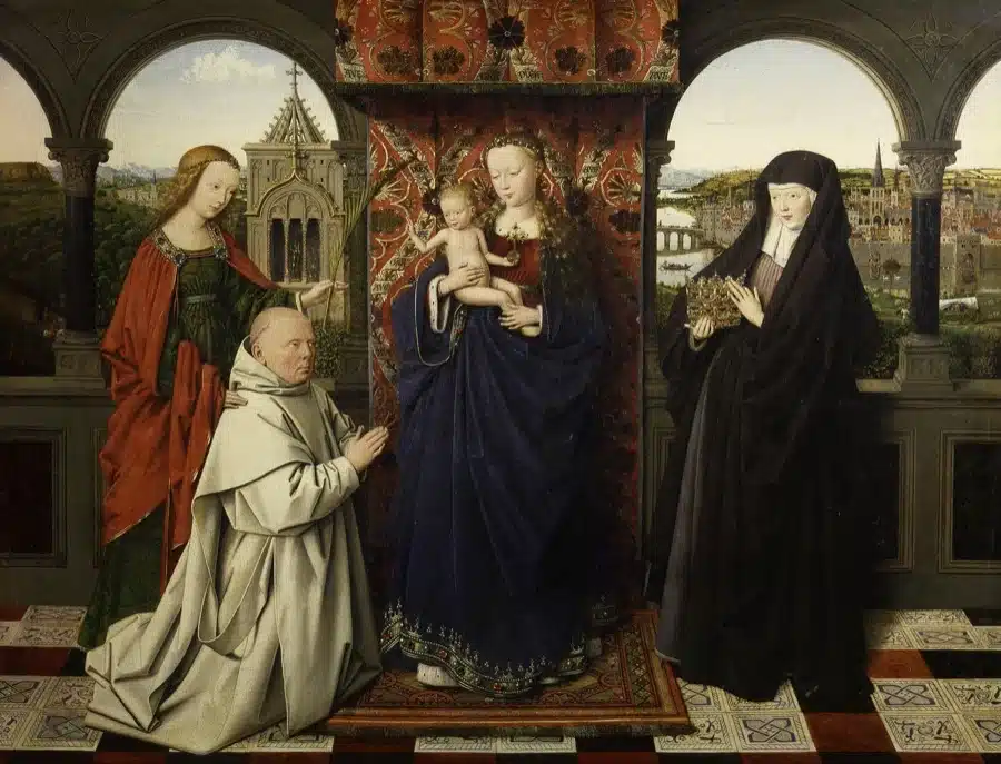 Virgen y el niño con cuatro santos y un donante - Jan van Eyck