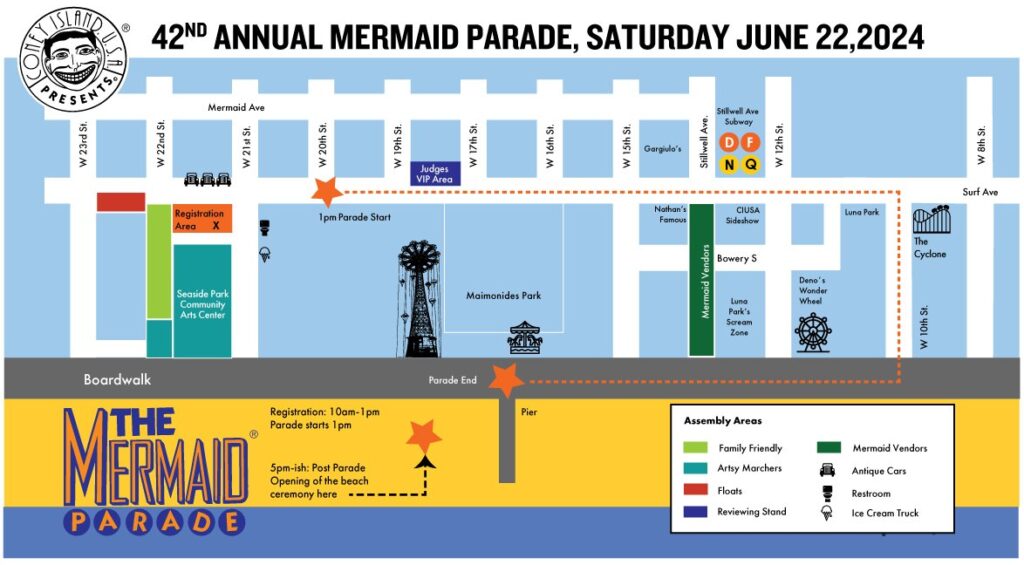 Mapa del desfile de la Mermaid Parade, Nueva York